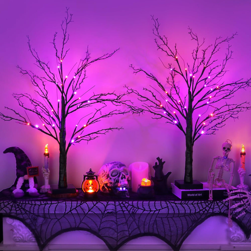[Timer] 2 Pack Halloween Decorations Indoor, 24 Inch Lighted Black Halloween ...