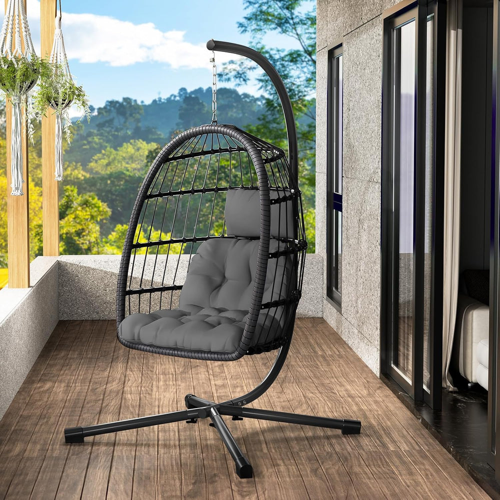 LEVELEVE Hanging Egg Chair with Stand, Patio Rattan Wicker Swing Chair, Overs...