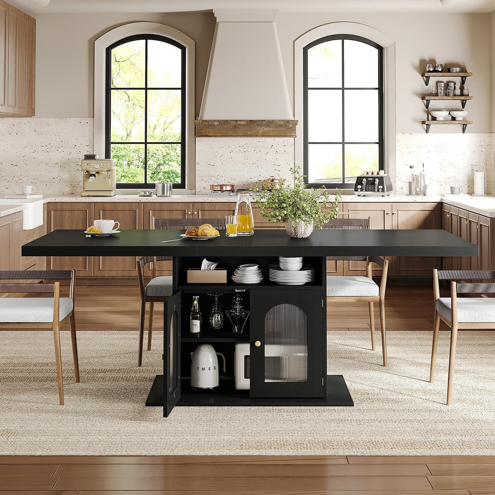 HSH 63" Modern Black Dining Table for 6, Dinner Table with Storage Cabinet