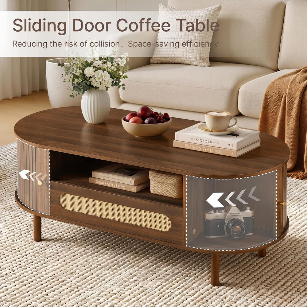 KISLOT Oval Coffee Table with Drawer,47.2" Fluted Center Table for Livin...
