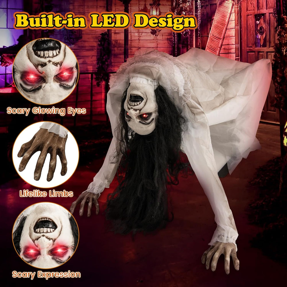 Tangkula Animated Halloween Crawling Woman with Glowing Eyes, Life Size