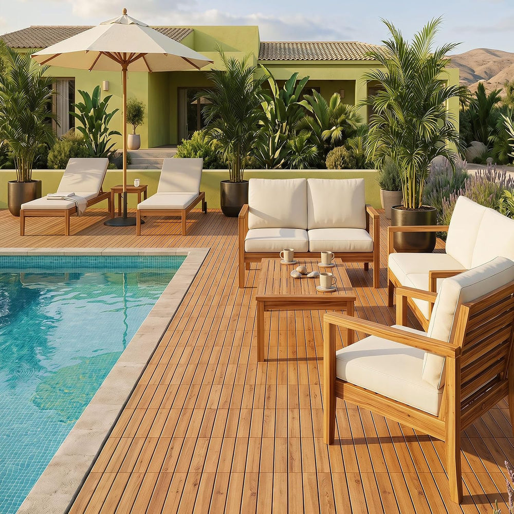 GIANTEX 27 PCS Acacia Wood Deck Tiles, Interlocking Patio Flooring Tiles
