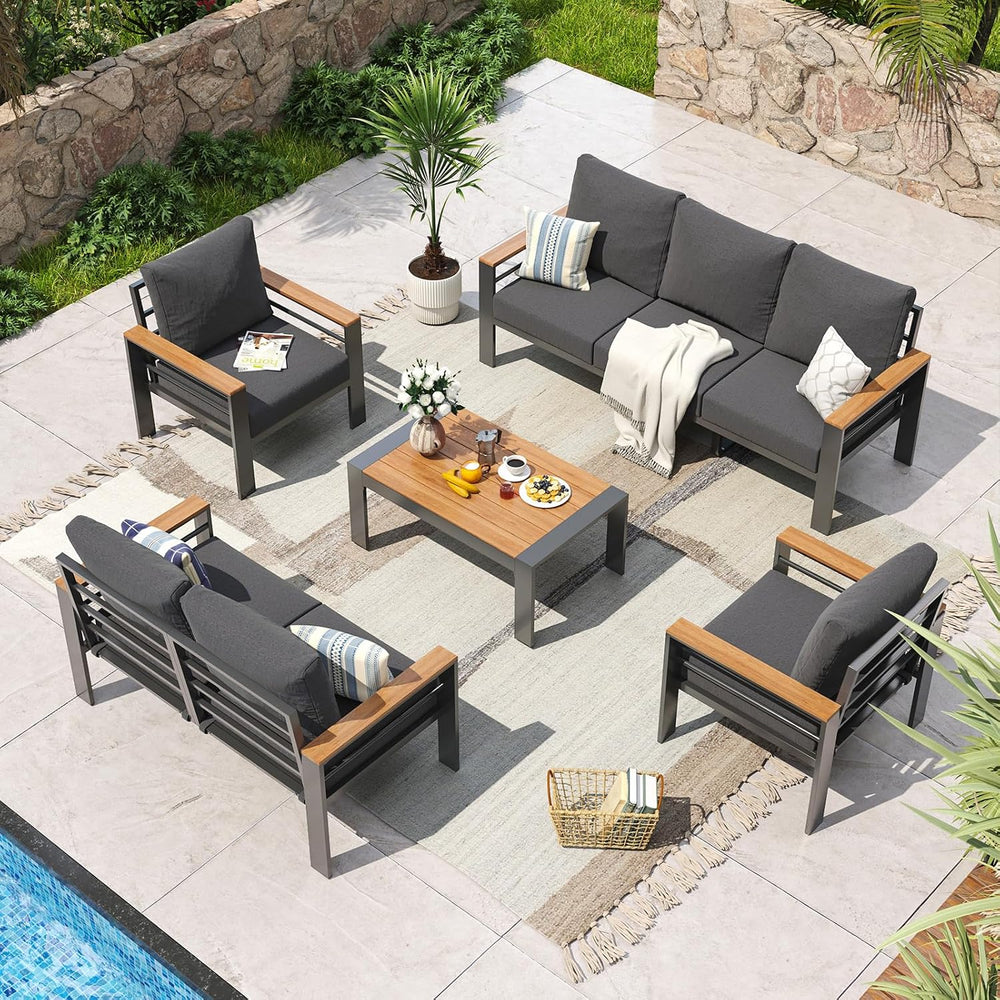 Aoxun Aluminum Patio Furniture Set 7 Seats, Oversized Outdoor Sectional with ...
