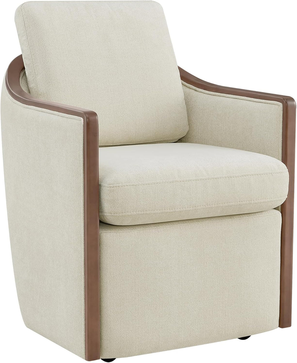 CHITA Upholstered Dining Chairs Set of 2 with Hidden Casters, Cream