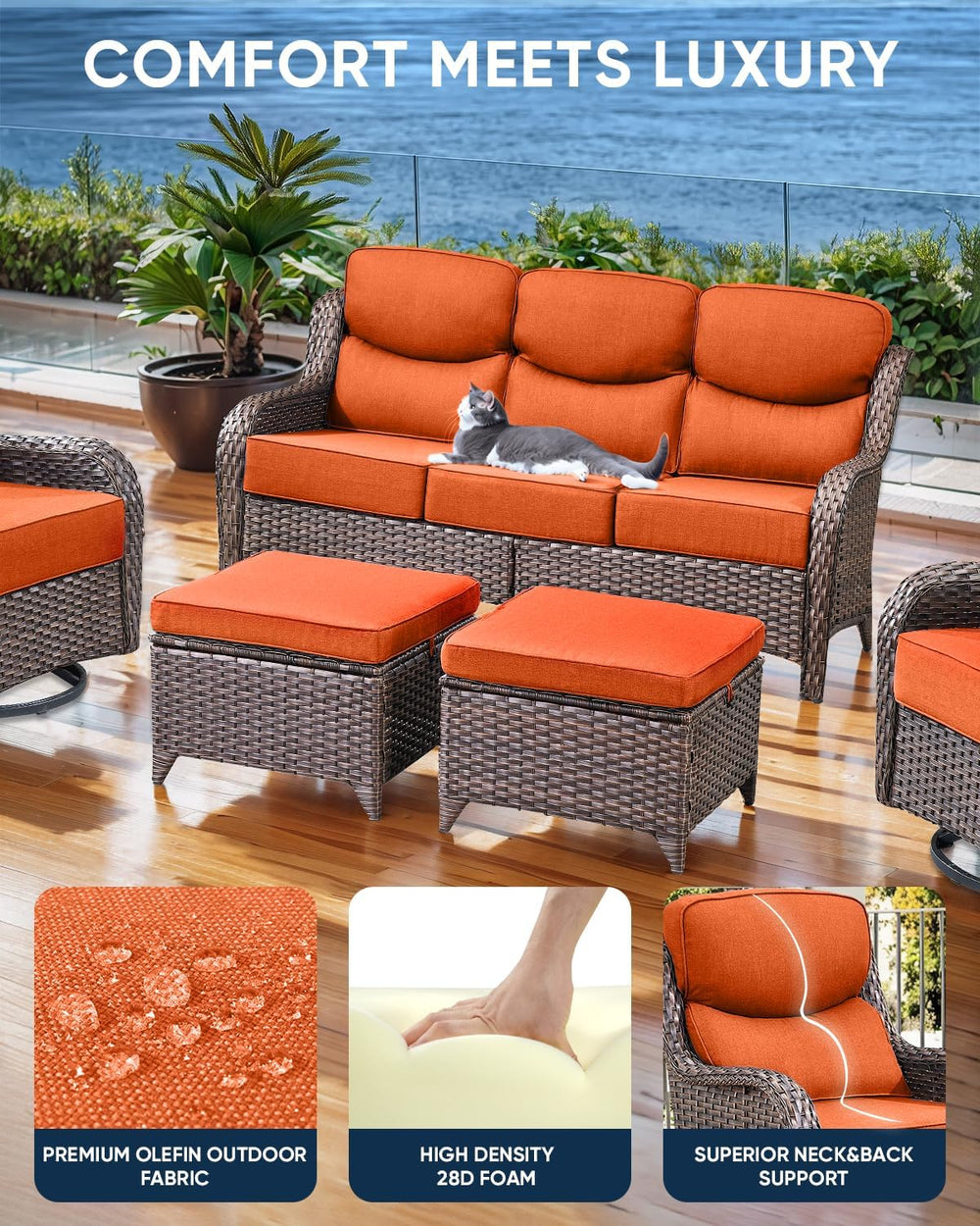 Luxury 6 Inch Smile Outdoor Cushions - 1 Set 24x24 Deep Seat Water-Resistant ...