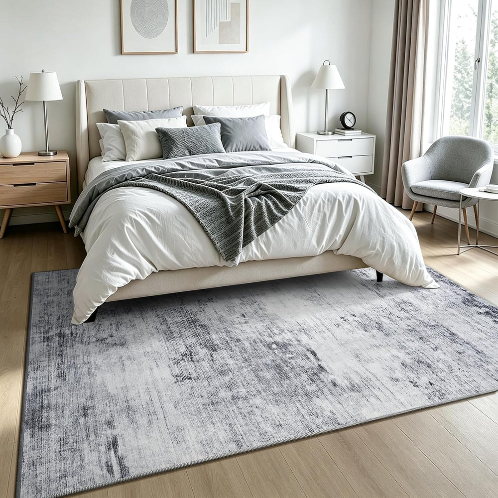 Toneed Washable 5x7 Grey Area Rug with Non-Slip Backing for Living Room