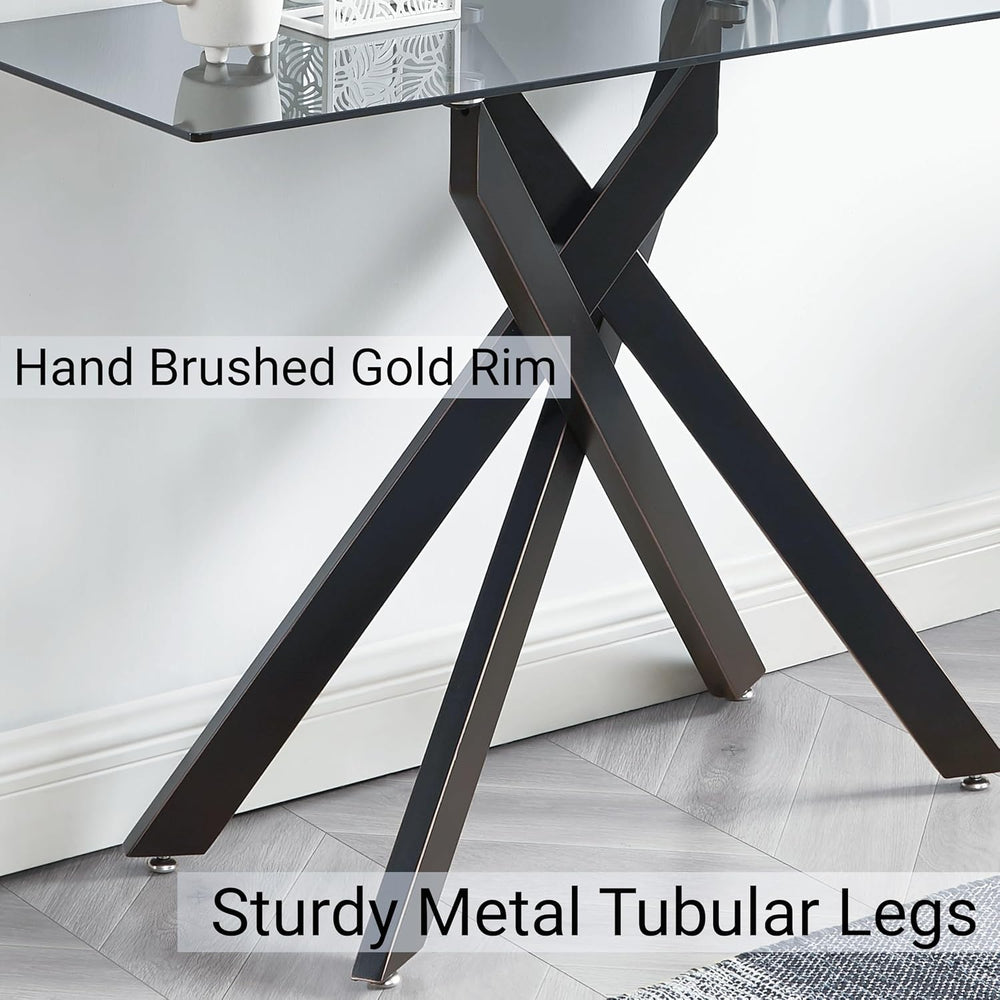 Edwin's Choice Black Glass Console Table Narrow Sofa Table with Grey Temp...