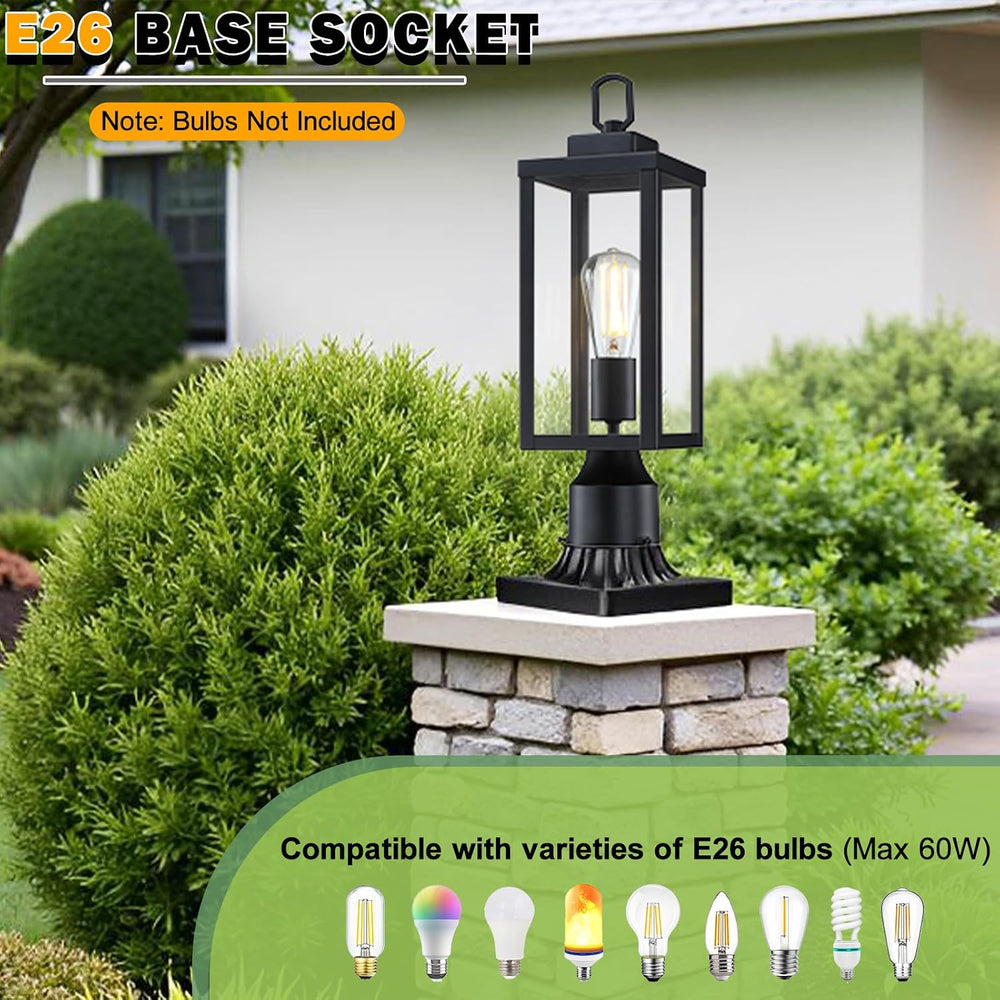 GRUENLICH Outdoor Post Light Fixture, Tempered Glass, 16.5" Black 1 Pack