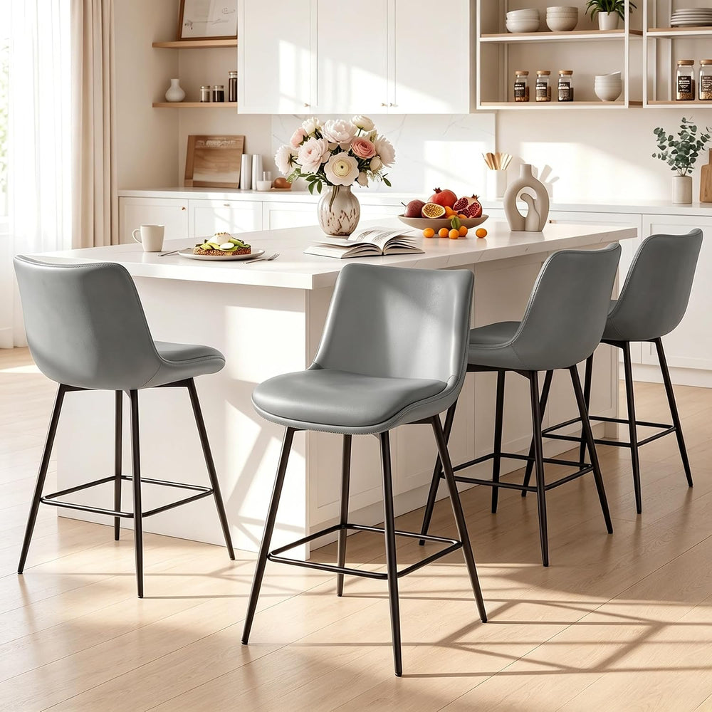 Counter Height Bar Stools Set of 2, FSC Certified Upholstered Faux Leather Ba...