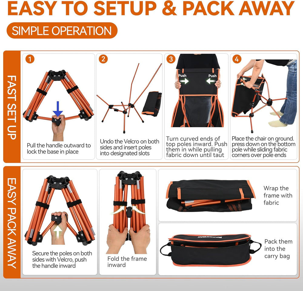 MARCHWAY Lightweight Folding High Back Camping Chair with Head Support, Stabl...