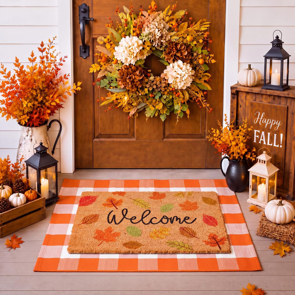 Moucuny 2 Pcs Thanksgiving Welcome Doormat for Fall Outdoor Decor, Non Slip