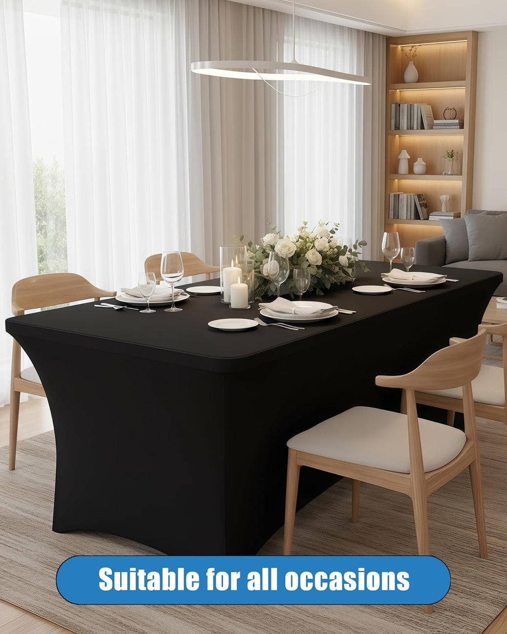 6FT Black Table Cloth - 6 Pack Fitted Stretch Rectangle Spandex Tablecloth, W...