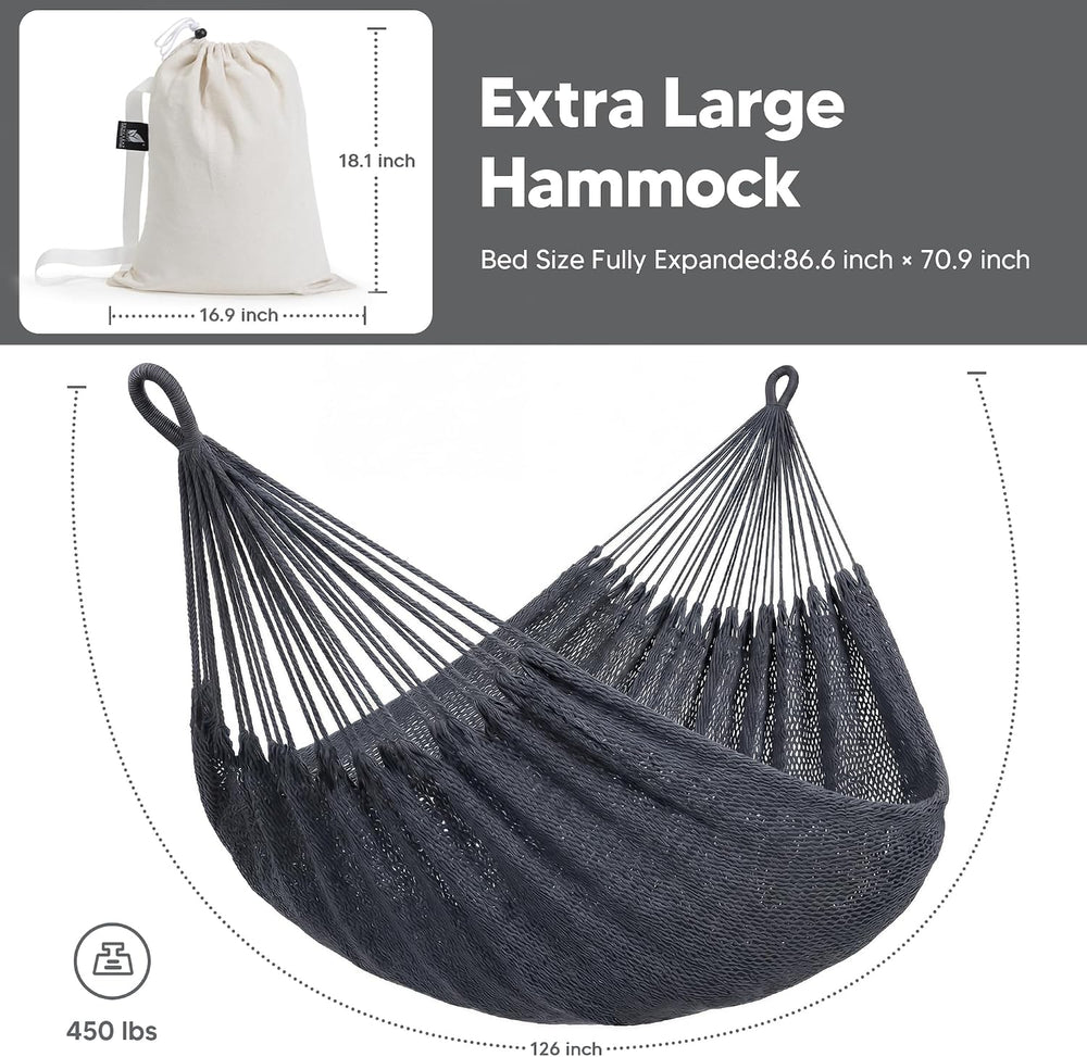 SUNCREAT Hammocks Outdoor Hammock Swing, Extra Large Hammock, Gray