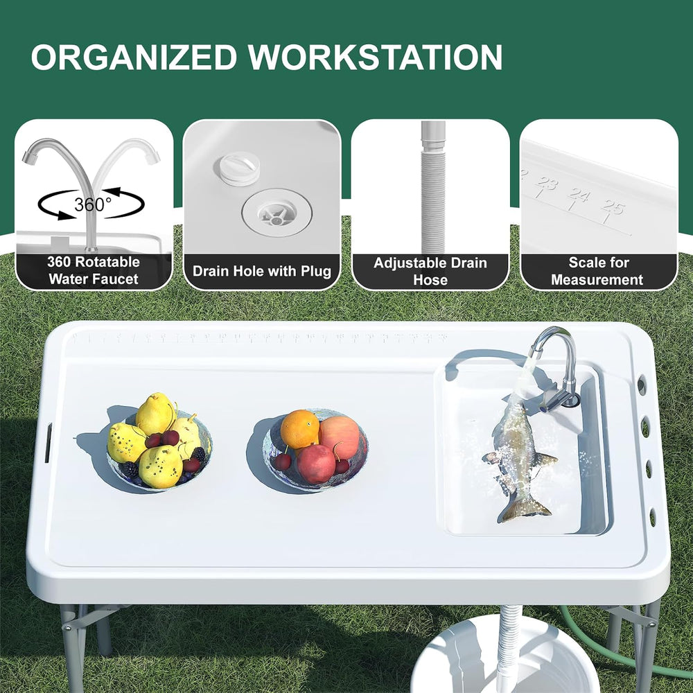42.5" Fish Cleaning Table with Sink, Folding Camping Table & Fish Cl...