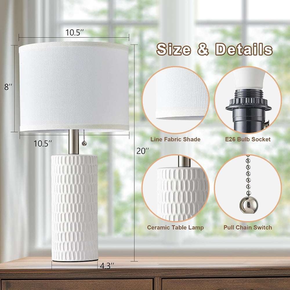 Reaketon 20" Modern Ceramic Table Lamps for Bedroom Set of 2, Small Tabl...