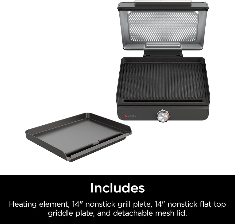 Ninja® Sizzle™ Indoor Grill & Griddle, 14'', 500°F, Grey/Silver, ...
