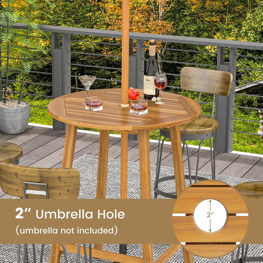 Tangkula 31.5" Acacia Wood Patio Bar Table, Round Bistro Table