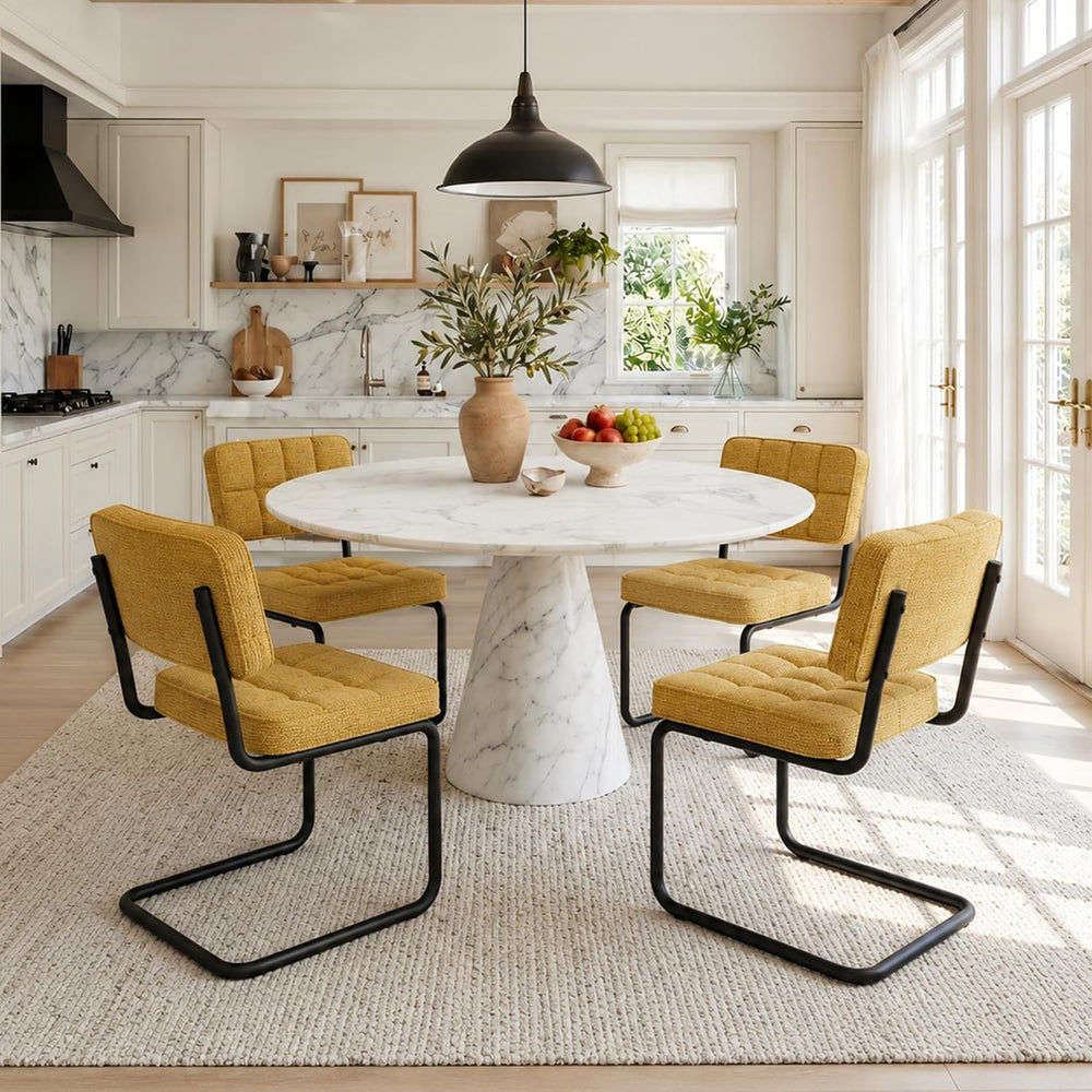 Mid-Century Modern Dining Chairs Set of 2 with Metal Legs, Yellow