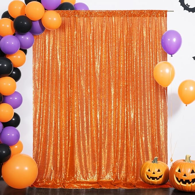 Eternal Beauty Orange Sequin Backdrop, 10x10 Ft Halloween Glitter Background ...