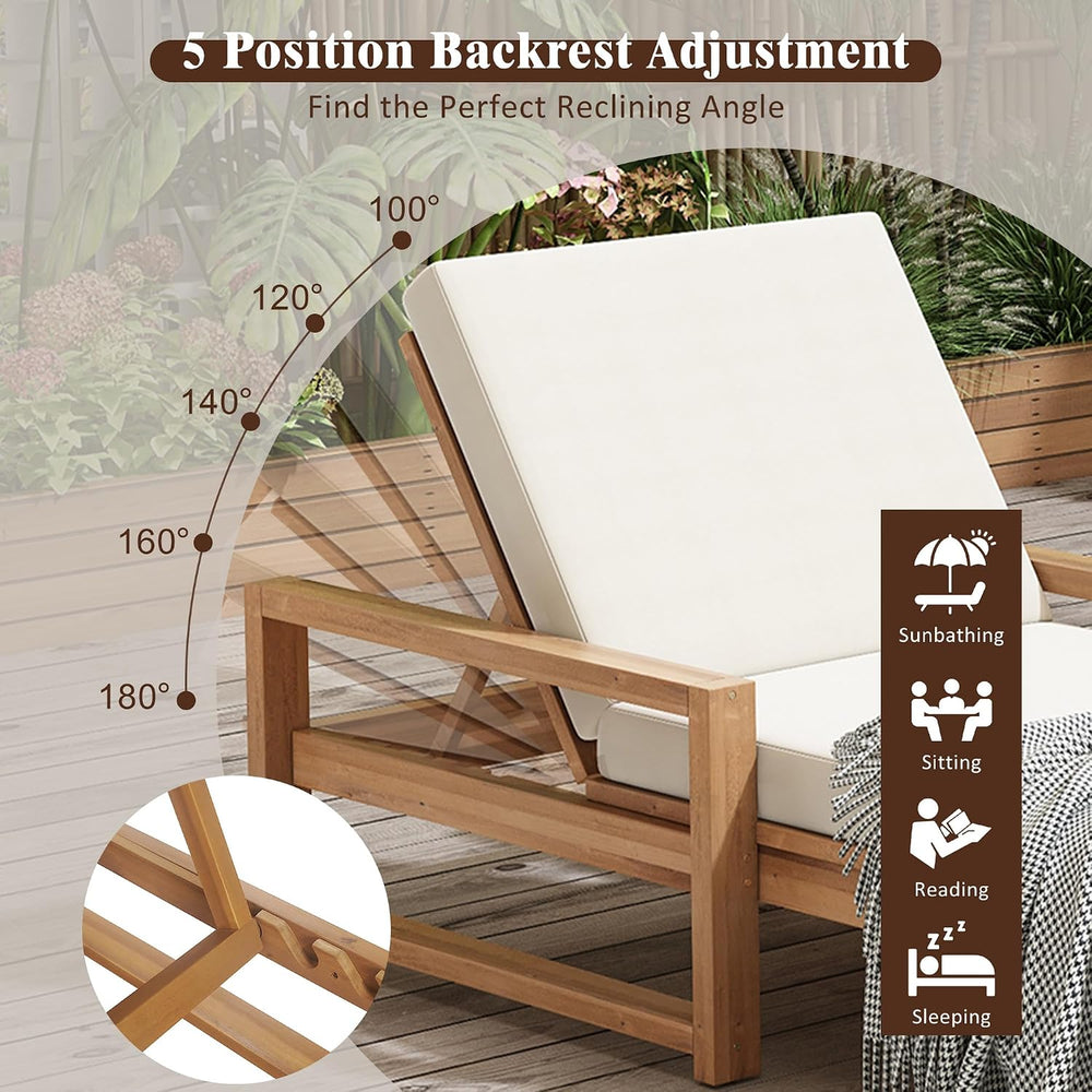 Outdoor Chaise Lounge 2 Pcs, 5-Position Adjustable Lounge Chair with Cushion ...