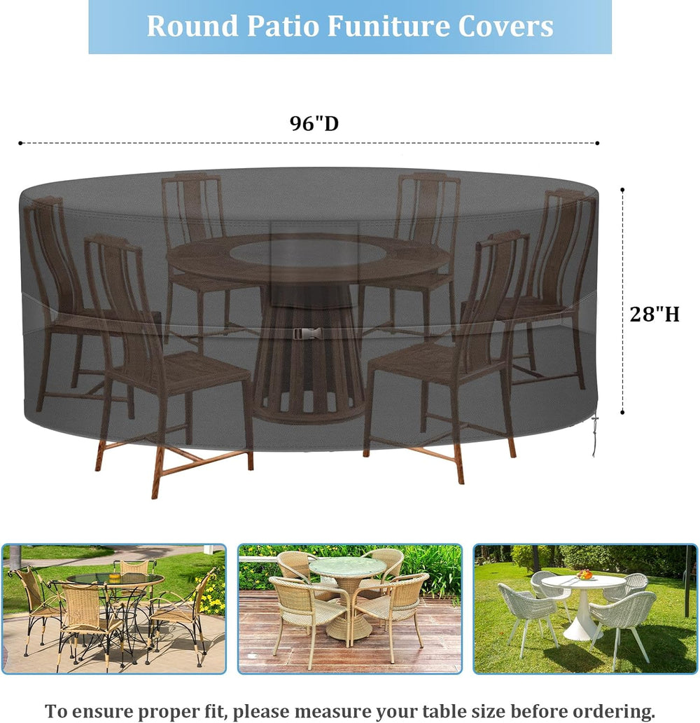 RICHIE Round Patio Furniture Covers - 600D Heavy Duty Waterproof Outdoor Tabl...