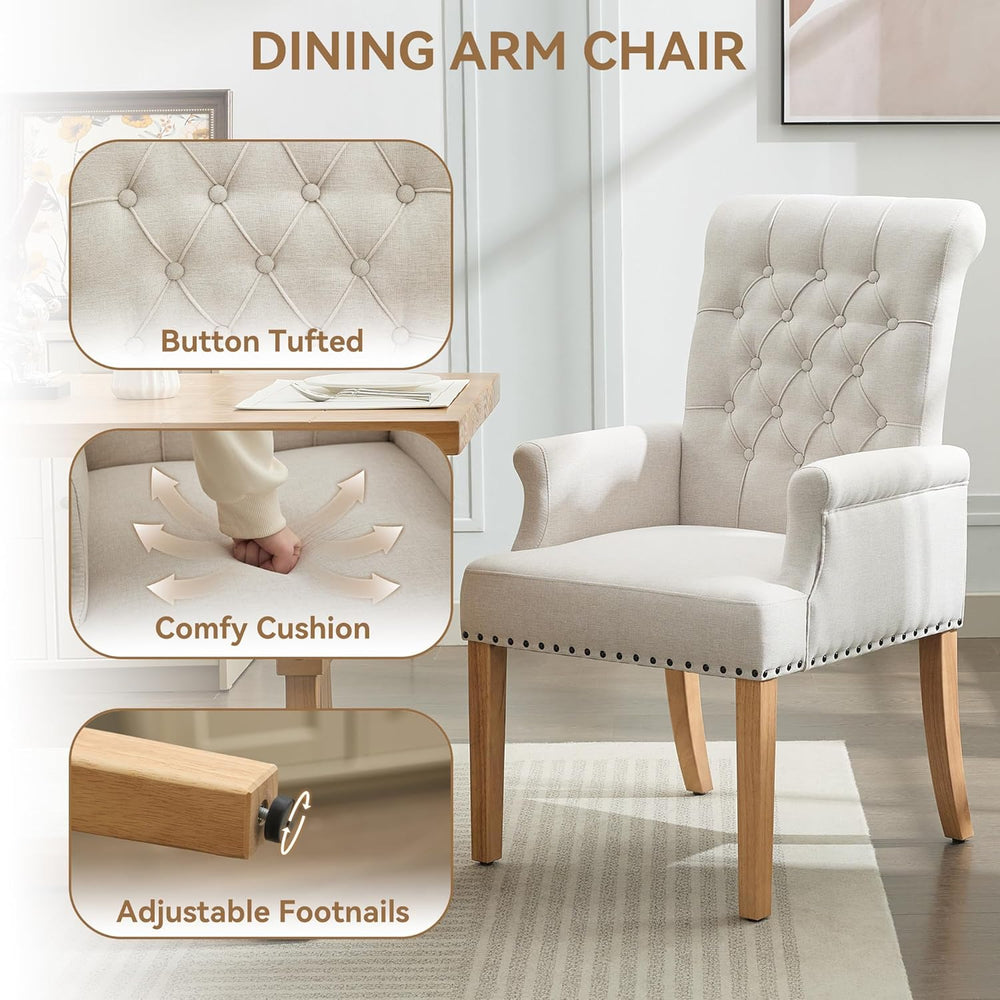 WUTUTUEE Fabric Dining Chair with Arms, Upholstered Tufted High Back Dining R...
