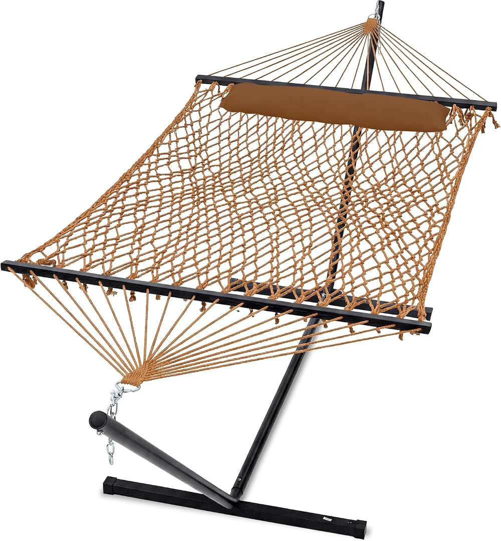 GAFETE 2 Person Rope Hammock with Stand for Outside, 12 Ft, 475 lb Capacity