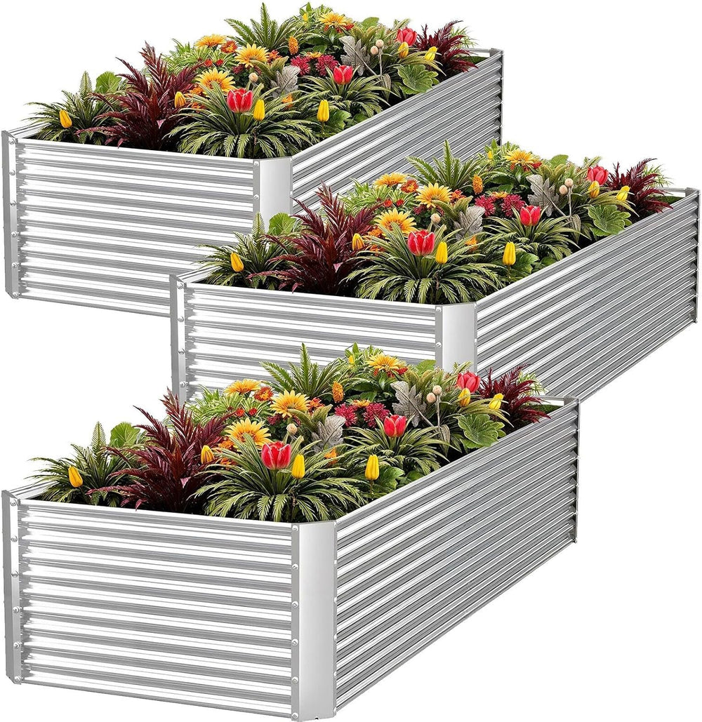 3PCS Tall Galvanized Raised Garden Bed Outdoor,Steel Garden Bed for Vegetable...