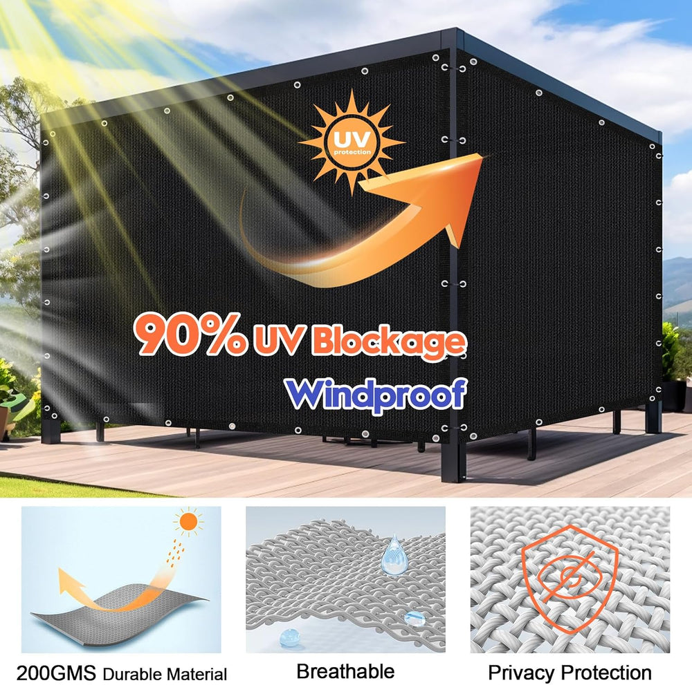 10' X 10' 90% Sun Shade Cloth Outdoor Patio Black Pergola Shades Cove...