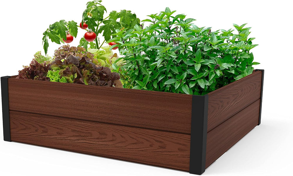 Keter 48" X 48" inches Wood Look Raised Garden Bed, Durable Outdoor...