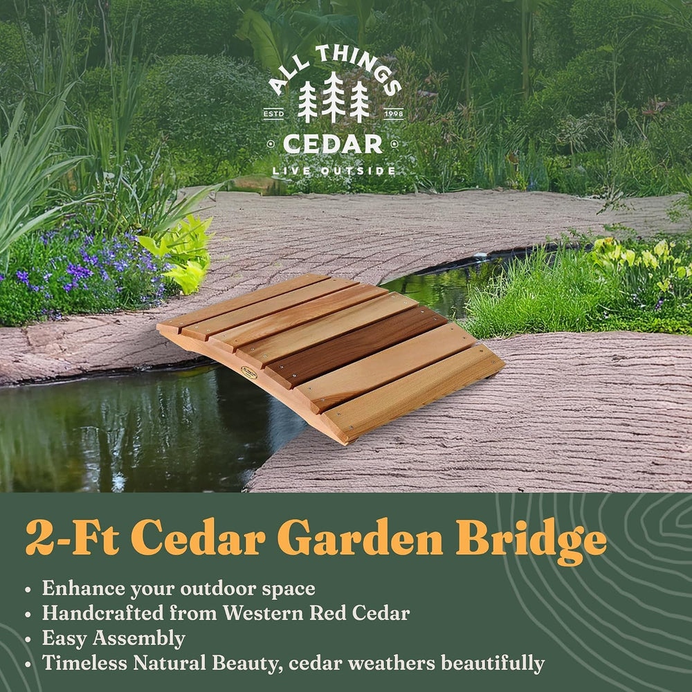 All Things Cedar Outdoor Wooden Garden Bridge for Walkway, Backyard Pond, 2’,...