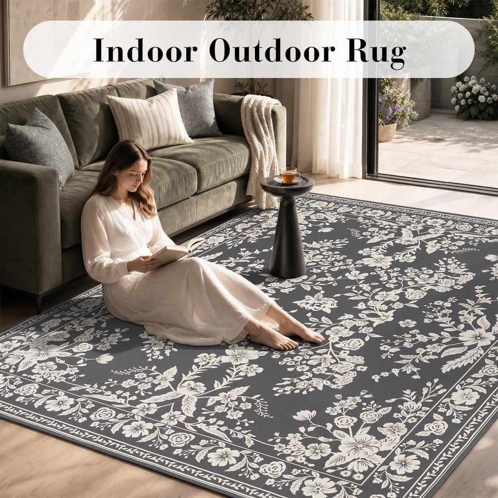 AMOAMI-Outdoor Rug-Patio Rug 5x8 ft Quick Dry Machine Washable Flatweave Text...