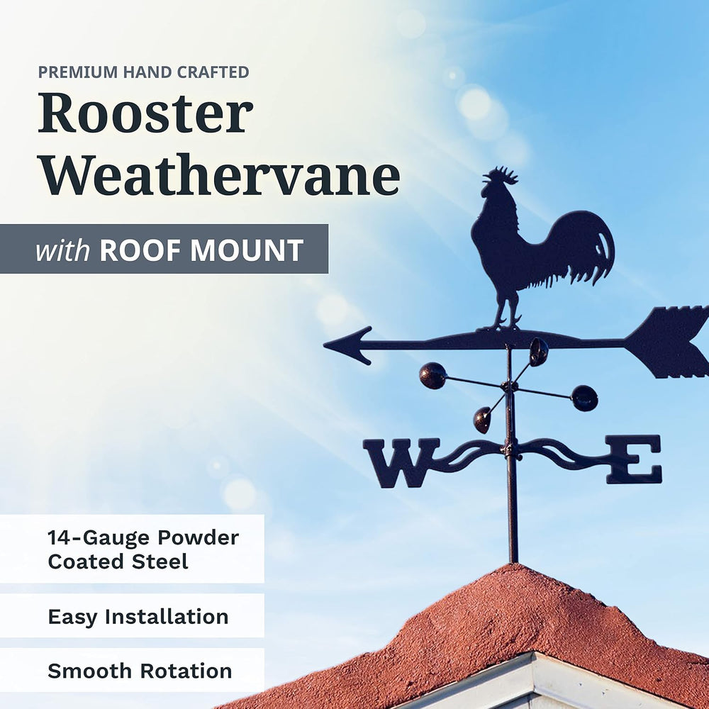 EZ Vane Steel Rooster Weathervane with Wind Cups — Roof Mount