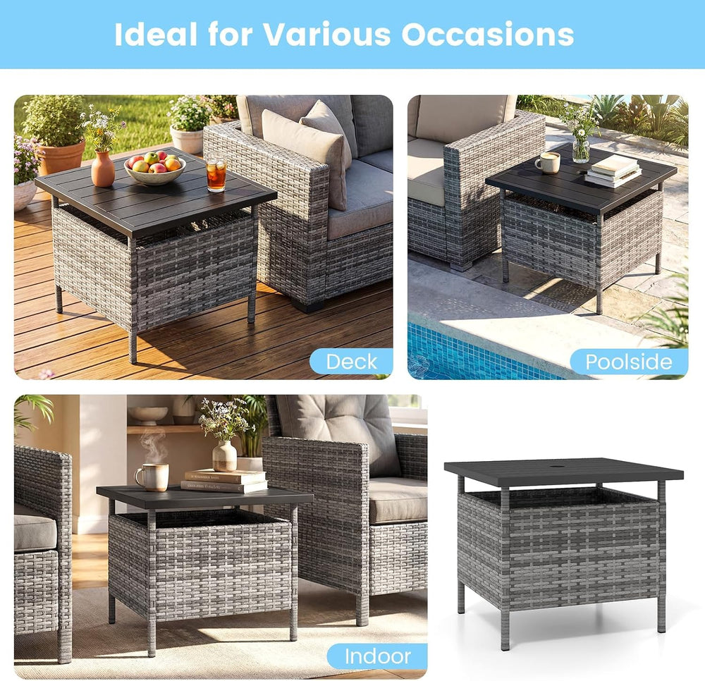 HAPPYGRILL Patio Umbrella Table Stand, Rattan Outdoor Side Table with Umbrell...