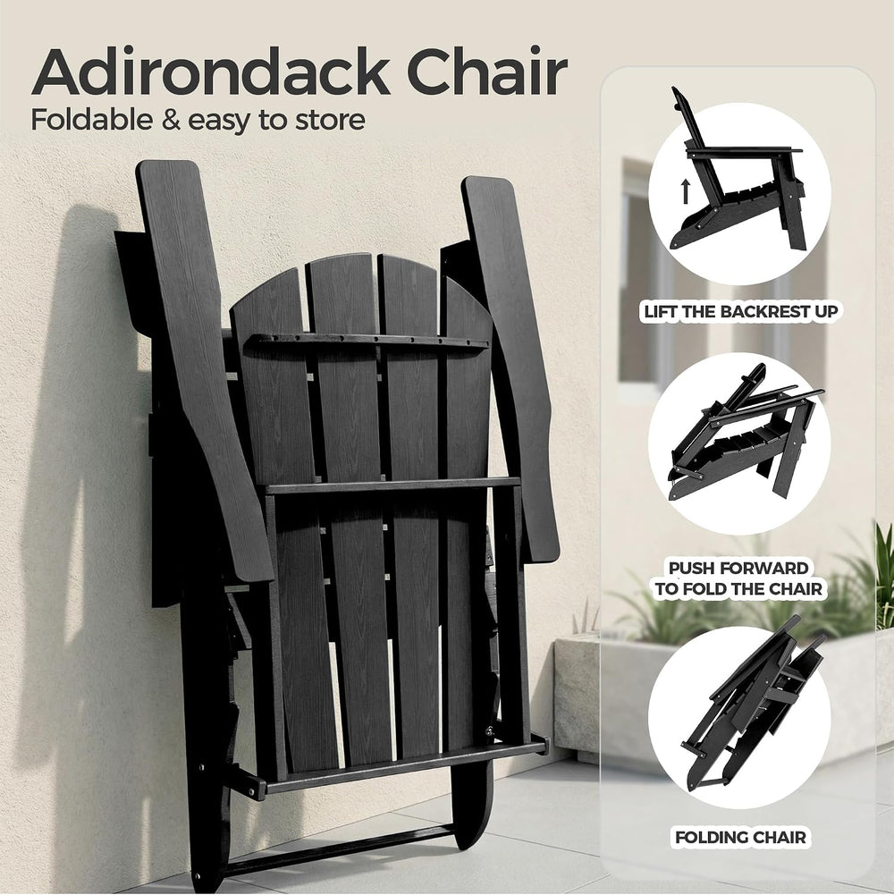 Lightweight Folding Adirondack Chair Set of 4, HDPE, Black