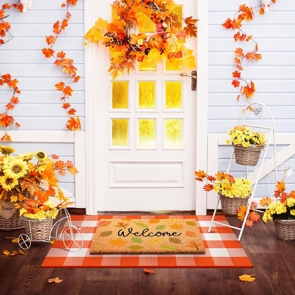 Moucuny 2 Pcs Thanksgiving Welcome Doormat for Fall Outdoor Decor, Non Slip