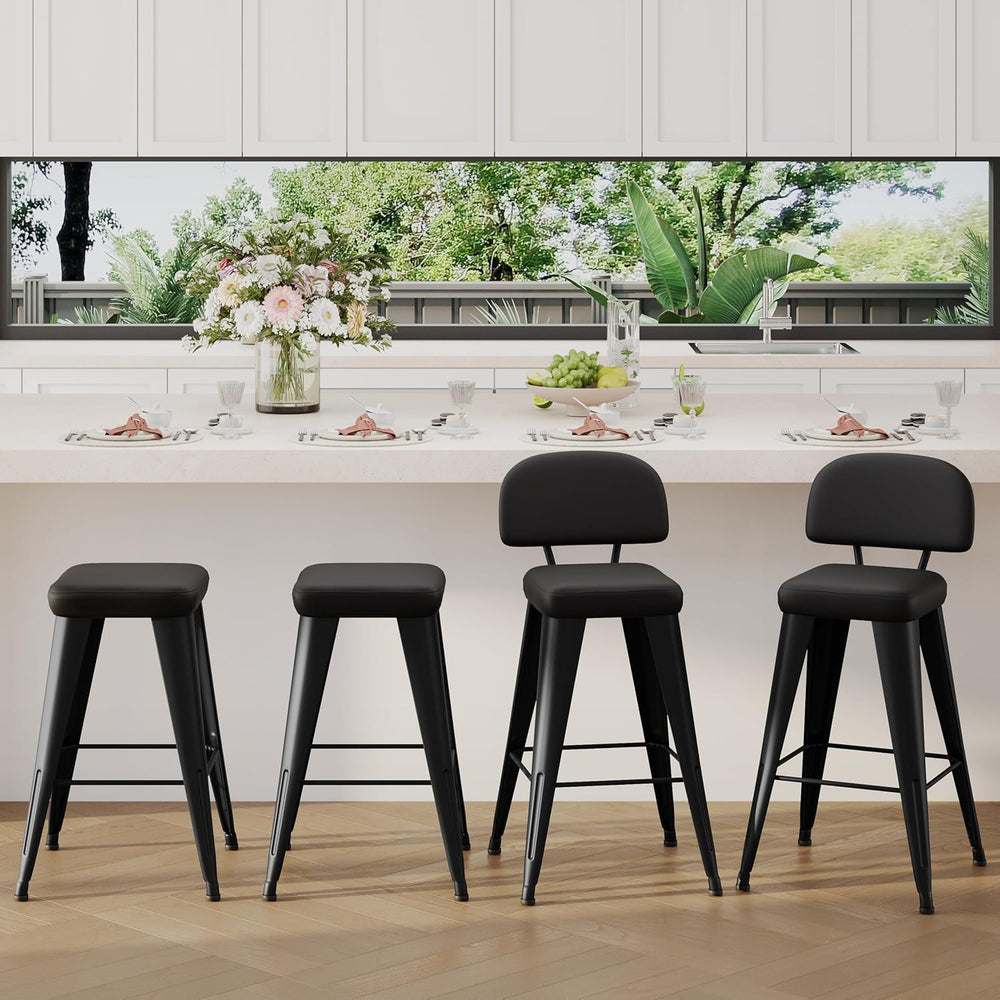 Yongchuang Counter Height Bar Stools with Back Set of 4, Black Faux Leather