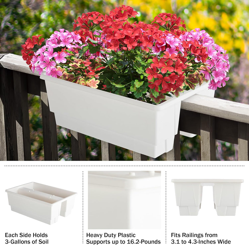 Railing Planter Box 2-Pack - 20.75-Inch Flower Boxes with Removable Drainage ...