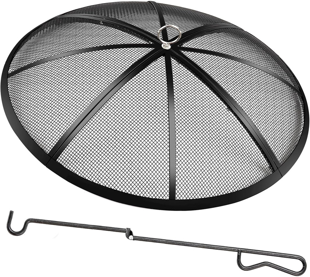 Fire Pit Spark Screen, 40 Inch Diameter Fire Pit Screen with Handle & Pok...