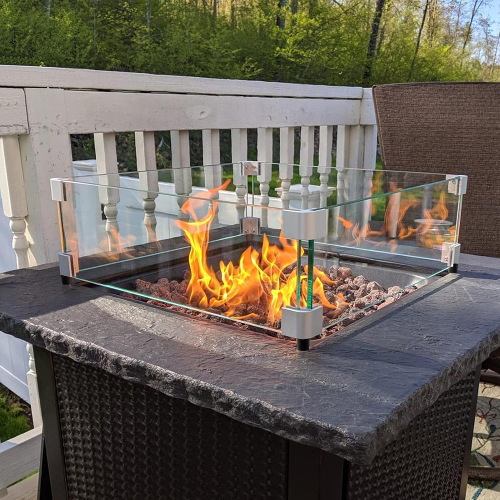 GASPRO 15" x 15" x 6" Fire Pit Glass Wind Guard, Tempered Glas...