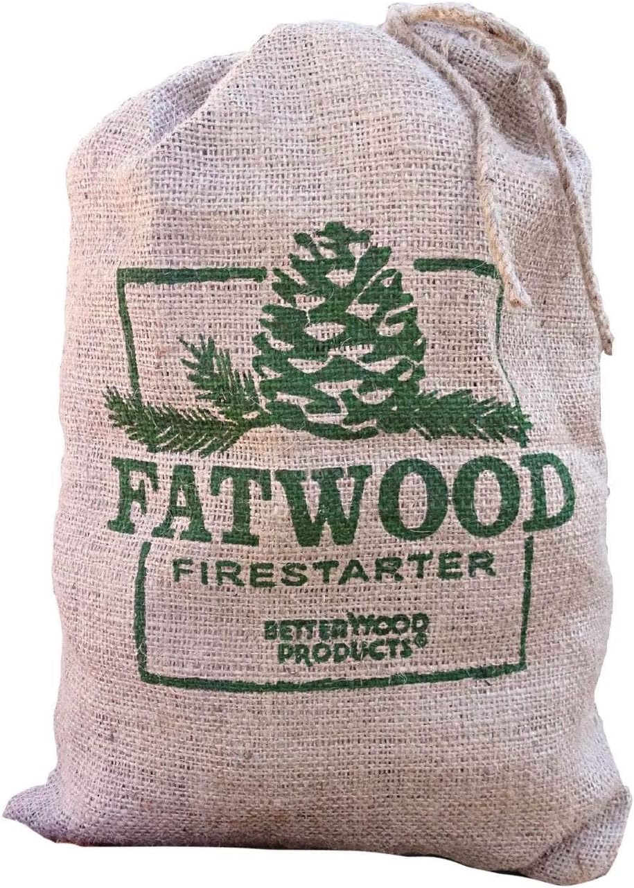 BetterWood Products Natural Fatwood Firestarter Burlap Bag, 10 Lb