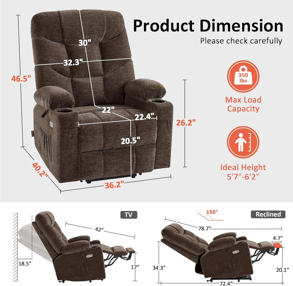 MCombo Power Lift Recliner Chair for Elderly, Fabric 7283 (Brown, Large)