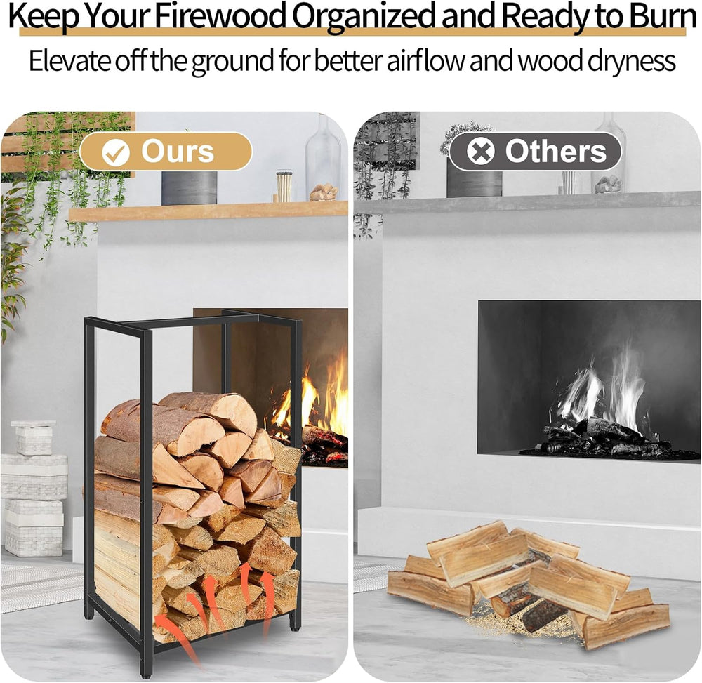Lilybud--lily Firewood Rack Indoor Outdoor, 30” Tall Firewood Holder Metal Sm...