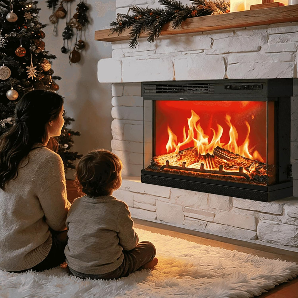 VINGLI 24 inch Electric Fireplace Insert, Modern 3-Sided Recessed/Wall Mount ...