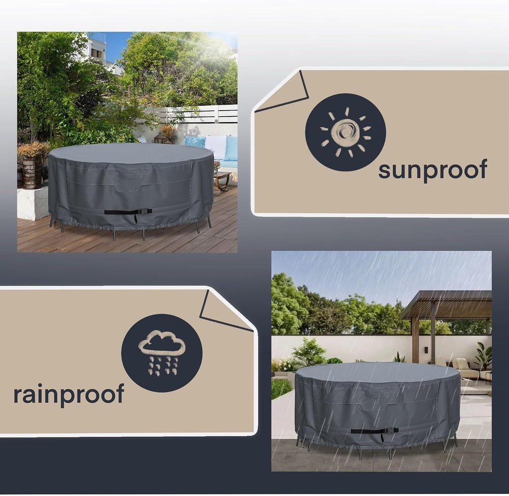 Round Patio Dining Set Cover 95" Table & Chairs Waterproof