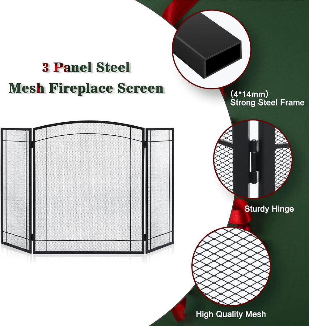 FEED GARDEN 3 Panel Fireplace Screen 48" W x 29" H Modern Foldable ...