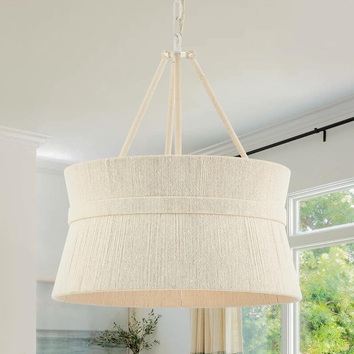 20” Hand Woven Rattan Chandelier Coastal Boho Pendant Light for Kitchen Island Dining Living Room, UL Listed
