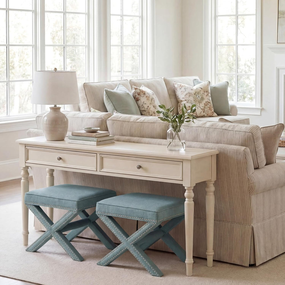 Safavieh Home Collection Palmer Sky Blue with Silver Nailhead Trim X-Bench Ot...