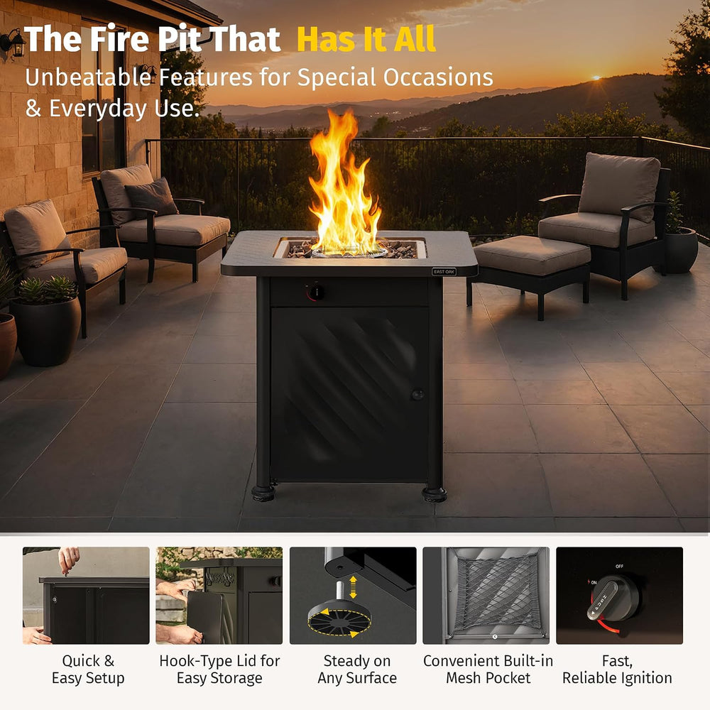East Oak 28in Gas Fire Pit Table Outdoor, 52,000 BTU