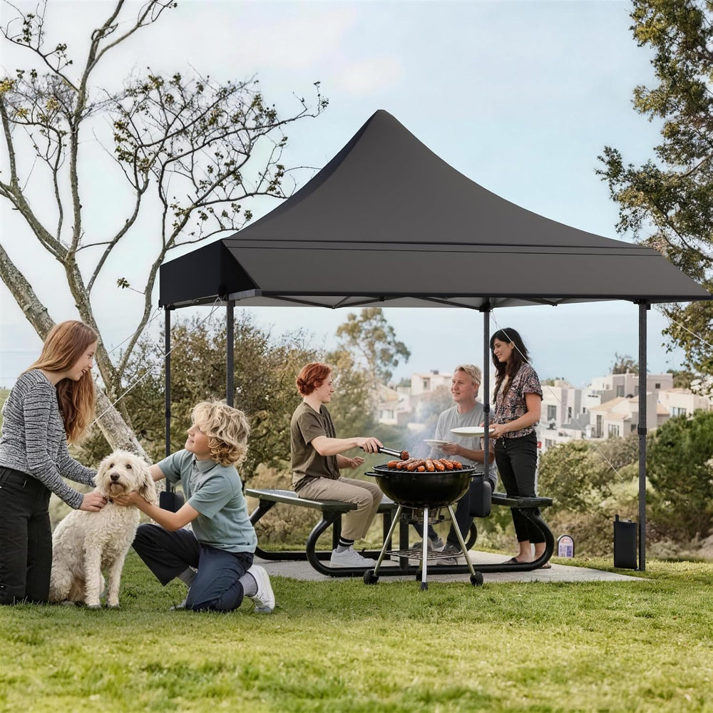10x10 Heavy Duty Pop Up Canopy Tent with Awning and Sidewalls, Black